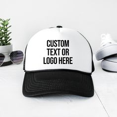 "SIGN UP FOR 10% OFF YOUR ORDER -> https://www.belamodaclothing.com/pages/join-us ♥ HOW TO CUSTOMIZE 1. Choose Hat & Text color from drop down 2. In the notes or personalization section please mention the text you would like. If you would like to print a logo, please message us with the logo file after placing your order ♥ DETAILS We use the best commercial grade materials and machines for a long lasting print High quality - Glitter will not rub off or smear when touched or washed. If you Custom White Hats With Curved Brim, White Trucker Hat With Letter Print And Flat Brim, White Trucker Hat With Letter Print, Customizable Black Custom Snapback Hat, Personalized Summer Snapback Hats, Custom Short Brim Hat As Gift, Customizable Black Snapback Hat, Personalized Trucker Hat With Flat Bill, Customizable Black Trucker Hat With Flat Brim