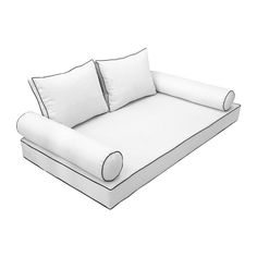 a white couch with two pillows on it and one pillow in the shape of a reclining