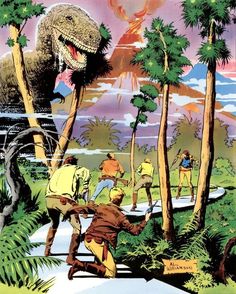 an image of dinosaurs in the jungle