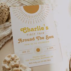 there is a card that says charlie's first trip around the sun on it