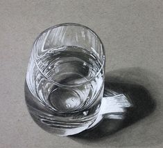 a pencil drawing of a glass with water in it