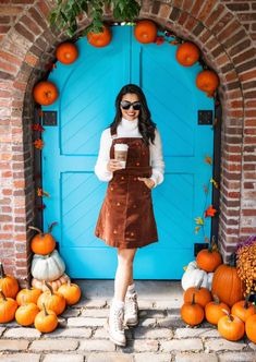 We just upped the ante on everything Pumpkin spice this season with our Pumpkin Jumper. Tiny little orange gourds adorn this cute and comfy corduroy dress in our best-selling jumper style. Pair this new Fall staple with a cozy turtleneck, boots, and your favorite Autumnal drink for the perfect crisp weather day. Kiel James Patrick, Fall Outfits 2023, Monogram Outfit, American Summer, Pumpkin Spice And Everything Nice, Fall Winter Looks, Sunglasses Strap, Everything Pumpkin