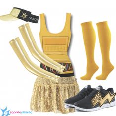 an image of a woman's outfit with gold socks and knee high socks on it