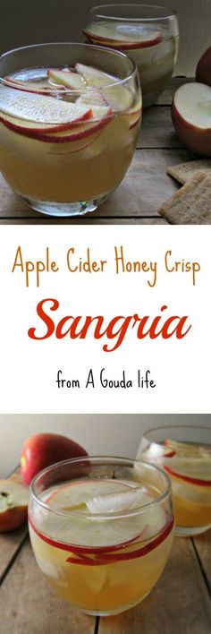 an apple cider honey crisp sangria recipe with apples in the background