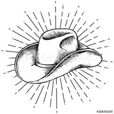 a cowboy hat with sunbursts in the background stock photo and royalty illustration