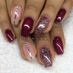 Ruby red coffin nail art design Burgundy Nail Designs, Burgundy Nails, Get Nails, Nagel Inspo, Hot Nails, Gel Nail Designs, Fabulous Nails, Fall Nail Designs, Fancy Nails