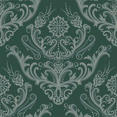 a green and white wallpaper with an ornate design