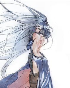 a drawing of a woman with her hair blowing in the wind