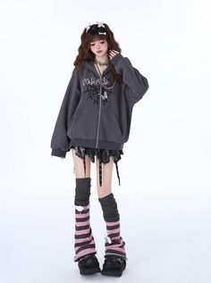 ❤︎Sweet Punk Niche Loose Versatile Hoodie❤︎ Otaku Outfit, Asian Punk, Harajuku Girl, Hoodies Aesthetic, Punk Outfits, Kawaii Clothes, Cute Fits, Korean Outfits, Hoodie Jacket