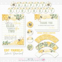 bees and honey themed birthday party printables