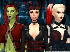 three female avatars are standing in front of a dark background with text that reads arkham gothly