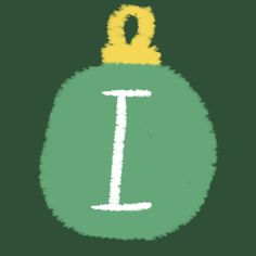 the letter i is written in white on a green bauble with a yellow top