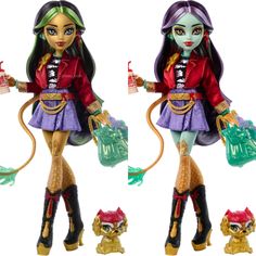 the monster girl doll is holding two bottles