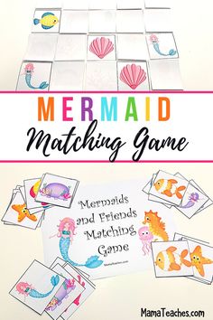 mermaid matching game for kids to play with the words mermaid matching games and pictures on them