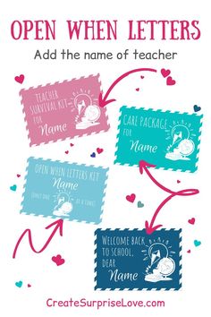 Personalized Open When Labels Teacher Care Package, Teacher Diy, Survival Kit For Teachers, Teacher Survival, Teacher Retirement Gifts, Teacher Appreciation Cards, Letter To Teacher