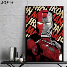 Superhero Iron Posters Prints Abstract Retro Canvas Print Vintage