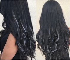 Hair With Silver Highlights, Fall Highlights, Black Hair Balayage, Hair Color Underneath, Peekaboo Hair, Hair Color Streaks, Silver Highlights, Black Hair With Highlights, Hair Streaks