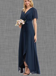 Kinley A-Line V-neck Asymmetrical Chiffon Bridesmaid Dress With Bow(s) Pleated UKP0017482 Silhouette:: A-Line Neckline:: V-neck Length:: Asymmetrical Embellishment:: Bow(s),Pleated Fabric:: Chiffon Straps&Sleeves:: ShortSleeves FullyLined:: No Built-InBra:: Yes Boning:: No Size:: General,Plus Season:: Spring,Summer TrendCollections:: Sweet&Flow,boho,Minimalist,Beach,Simple SpecialOffer:: SpecialOffer Features:: Belt/Sash,NoLegSlit ModelName:: Lydia Height:: 5.8ft（176cm） Bust:: 32in（82cm） Waist:: V-neck Chiffon Bridesmaid Dress, Chiffon Wedding Dress With Surplice Neckline, Flowy V-neck Bridesmaid Dress For Wedding Guests, Flowy V-neck Bridesmaid Dress For Formal Occasions, Chiffon V-neck Mother Of The Bride Dress For Wedding, Chiffon Maxi Dress For Wedding With Surplice Neckline, Asymmetrical Chiffon Prom Dress, Asymmetrical Chiffon Dress For Prom, Elegant Bridesmaid Dress With Asymmetrical Hem