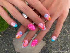 Cute Summer Nails With Designs, Design Summer Nails, Crazy Summer Nails Designs, Multiple Design Nails, Fun Nails 2024, Funky Flower Nails, Trending Nails Now, Summer Nails Designs, Each Nail Different Design