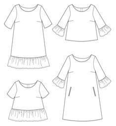 the front and back views of a girls'dress with ruffles on it