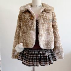 Fawn Print Clothes, Deer Print Clothes, Deer Clothes, Brown Deer, Kei Fashion, Fluffy Jacket, Deer Pattern