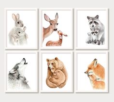 four different pictures of animals on white paper