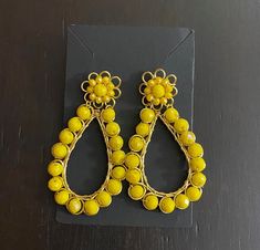 Handmade earrings, made with  czech crystal, unique designs Yellow Crystal Earrings For Party, Handmade Drop Clip-on Earrings For Party, Elegant Yellow Chandelier Earrings As Gift, Elegant Wire Wrapped Beaded Earrings For Party, Handmade Yellow Metal Earrings, Jeweled Beaded Dangle Earrings For Gifts, Handmade Yellow Earrings For Party, Yellow Pierced Earrings For Party, Handmade Costume Jewelry Earrings For Party