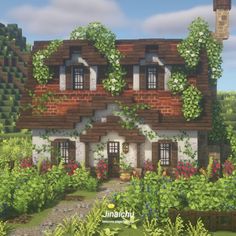 Medival Minecraft Cottage, Mini Mansion Minecraft, Minecraft Cottage Floor Plans, Minecraft Cottage House Vanilla, Mincraft Idea Houses Midevil, Birch Cottage Minecraft, Cobblestone House Minecraft, Pretty Minecraft Houses Cottage, Spruce Forest House Minecraft