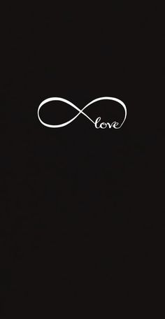 the word love is written in white on a black background with an infinite symbol above it