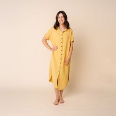 Your all-in-one dress for every mama, every season. I designed this dress with every woman in mind to be easy, comfortable and beautiful during all the phases of motherhood and beyond. It will carry you comfortably through the final stretch of pregnancy when nothing else fits. It will be your go-to dress, and the easiest outfit for breastfeeding and feeling like yourself--in your fourth trimester...and always. It’s the dress that feels like we are all in this together. Wear, love, wash, repeat. Yellow Relaxed Fit Dress For Summer, Chic Relaxed Fit Dresses For Loungewear, Chic Dresses For Loungewear With Relaxed Fit, Relaxed Fit Short Sleeve Dress For Loungewear, Relaxed Fit Short Sleeve Loungewear Dress, Chic Relaxed Fit Midi Dress For Daytime, Summer Short Sleeve Maxi Loungewear Dress, Summer Short Sleeve Maxi Dress For Loungewear, Summer Maxi Dress For Loungewear With Short Sleeves