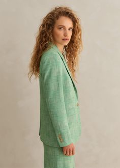 Textured Prince Of Wales Check Blazer | ME+EM Tailored Spring Suit With Hidden Button Closure, Chic Tailored Spring Suits, Green Spring Blazer For Business Casual, Spring Green Blazer For Business Casual, Green Blazer For Spring Business Casual, Green Blazer For Business Casual In Spring, Spring Green Blazer For Tailoring, Green Spring Suits For Office, Green Spring Office Suits