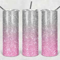 Pink & Silver Glitter Ombre Sublimation Tumbler Straight Skinny - Designodeal Ebook Business, Sublimation Images, Pink Sparkle, Glitter Ombre, Stainless Steel Straws, Stainless Steel Cups, Reusable Straw, Tumbler Design, Design Skills