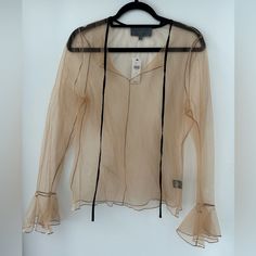 Anthropologie/Sunday In Brooklyn Long-Sleeve Tie Neck Mesh Top - Size L Nude/Tan Coloring New With Tags! Spring Sheer Blouse For Layering, Sheer Blouse For Spring Layering, Sheer Long Sleeve Top For Day Out, Sheer Long Sleeve Blouse For Day Out, Neck Tie Top, Cell Phone Holster, Phone Holster, Walker Boots, Pajama Shirt