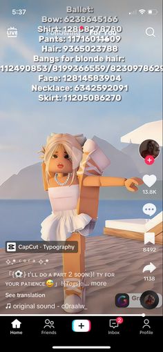 an animated girl in a white dress on the beach