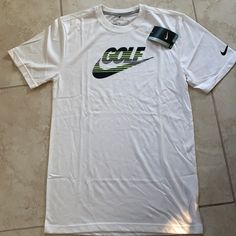 Brand New With Tag. Color White. Size S. Sporty Nike Tops For Golf, White Sports Shirt For Spring, White Moisture-wicking T-shirt For Spring, Spring Sports White Shirt, White Moisture-wicking Top For Golf, White Moisture-wicking Golf Top, White Golf Shirt With Graphic Print, Sporty Golf Tops With Logo Print, White Graphic Print Shirt For Golf