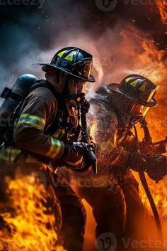 firefighters are fighting a fire with a hose and a hose. generative ai. Firefighter Mask, Books And Pens Photography, Firefighter Tattoo