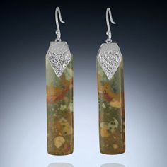 Owyhee jasper long paddle Earrings with sterling silver. Picturesque natural stone found near the Owyhee Mountains in Oregon. Statement earrings. Luxury Unique Jasper Jewelry, Pmc Earrings, Traditional Rings, Necklaces Diamond, Necklaces Statement, Natural Gemstone Necklace, Luxurious Jewelry, Jewelry Nature, Jasper Earrings