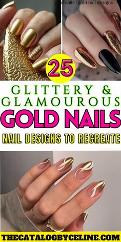 Get ready to shine with these 25 glittery and glamorous gold nail designs that will elevate your manicure game. Discover stunning gold nails, perfect for any occasion, from classic gold glitter nails to chic geometric gold nail patterns. looking for gold foil nails, gold marble nails, or gold French tips. Find elegant gold ombre nails, trendy gold and black nail designs, and luxurious gold leaf nails that will make your nails sparkle. gold nail art with gold rhinestone nails, gold glitter gradient nails, and metallic gold nails. Transform your nails with gold accent nails, gold and nude combos, and rose gold nails. gold animal print nails, gold star designs. top gold nail ideas that are sure to impress. make your nails shine with the best gold nail designs! Trendy Gold Nails, Gold Animal Print Nails, Gold And Black Nail Designs, Gold Acrylic Nail Designs, Gold Rhinestone Nails, Nail Foil Designs Ideas, Nail Art With Gold, Gold Ombre Nails, Nails With Gold Accent