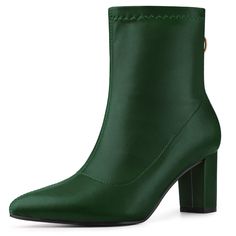 Shop Allegra K for pointy toe back zip block heel ankle boots you are looking for, get more women's chunky heel for yourelf. Order now! Free Returns! Green Ankle Boots, Chunky Heel Ankle Boots, Western Ankle Boots, Green Boots, Womens Chunky Heels, Shoes Boots Ankle, Closed Toe Shoes, Block Heel Ankle Boots, Pointed Toe Boots