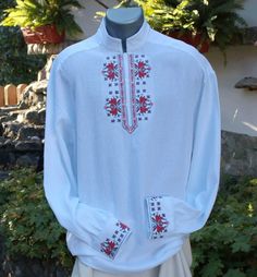 Unique Bulgarian Bulgaria Stylish Modern Folklore Ethno - Etsy Bulgaria White Long Sleeve Shirt With Machine Embroidery, Traditional White Shirt For Festivals, Traditional Long Sleeve Shirt With Motif, Traditional White Embroidered Shirt, Traditional Fit White Top, Traditional Fit Embroidered Shirt, Traditional White Tops, Traditional White Top, White Cotton Shirt With Embroidered Cuffs