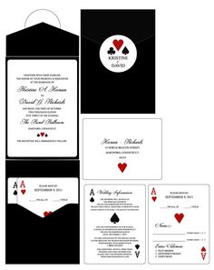 the wedding suite is designed with black and red cards