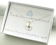 Best Friend Gift • Compass Necklace • Friendship Necklace • Going Away Gift • Compass Charm • Best Seller • Compass Jewelry • Gift For Her Small Diy Gifts, Compass Jewelry, Long Distance Friends, Connected Hearts, Distance Friendship, Long Distance Friendship, Padlock Necklace, Distance Gifts, Heart To Heart