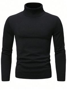 Plus Size Men's Plain Black Turtleneck Long Sleeve Casual Sweater, Autumn/Winter Black Casual  Long Sleeve Knitwear Plain Basic Tops Medium Stretch  Men Plus Size Clothing, size features are:Bust: ,Length: ,Sleeve Length: James Marsden, Basic Clothing, Casual Turtleneck, Mens Turtleneck, Teen Clothes, Suit Ideas, Mens Thermals, Turtle Neck Jumper, Winter Pullover