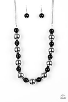 Polished black beads and dramatic silver beads drape below the collar for a perfect pop of color. Features an adjustable clasp closure. Sold as one individual necklace. Includes one pair of matching earrings. Necklace Top, Silver Bead Necklace, Black Bead Necklace, Paparazzi Accessories, Black Necklace, Paparazzi Jewelry, Short Necklace, Necklace Earring Set, Collar Necklace