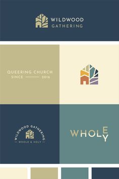 the logos for wildwood gathering church, which are designed in different colors and sizes