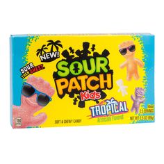 Wholesale Sour Patch Kids Tropical 3.5 Oz Theater Box-12ct Case Bulk Sour Patches, Paradise Punch, Gummy Snacks, Laffy Taffy, Tartaric Acid, Soft Candy, Tropical Twist, Chewy Candy, Sour Patch Kids