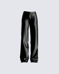 Chic Faux Leather Straight Leg Pants, Fitted Leather Wide-leg Pants, Sleek High-waisted Vegan Leather Pants, Sleek Faux Leather Trousers, Sleek High-waisted Faux Leather Pants, Faux Leather Straight Leg Bottoms For Streetwear, Faux Leather Straight Leg Pants For Streetwear, Faux Leather Pants For Streetwear, Fitted Faux Leather Pants For Streetwear