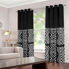 African Fabric Grommet Curtain Bogolan Print (2-Piece) Curtain Styles Living Room Modern, African Curtains Living Rooms, African Print Curtains Living Rooms, African Inspired Home Decor, Black And White Curtains Living Room, Afro Chic Home Decor, Black And White Decorating Ideas, African Style Home, African Print Curtains