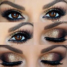 Maquillaje Smokey Eyes, Bridal Makeup For Brown Eyes, Summer Wedding Makeup, Wedding Makeup For Brunettes, Mermaid Beauty, Tutorial Eyeliner, Make Up Gold, Gold Smokey Eye, Wedding Guest Makeup