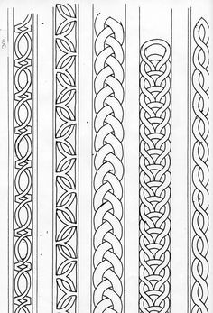 four different types of celtic designs on white paper with black and white lines in the middle